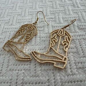 Country Western Gold Tone Shiny Cowboy Boot Earrings Rodeo Cowgirl